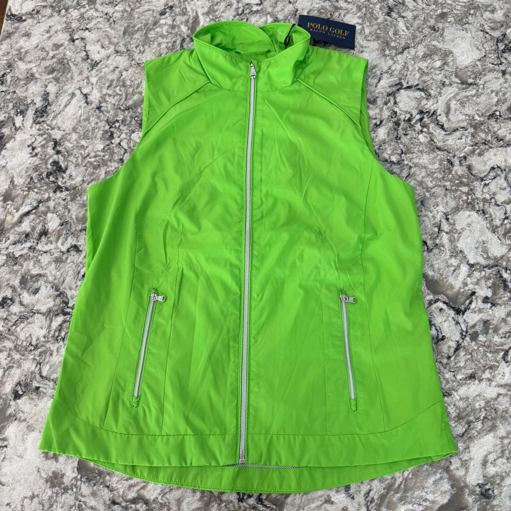 New Polo Ralph Lauren Gold‎ Women's Green Windbreaker Vest Full Zip Medium NWT
